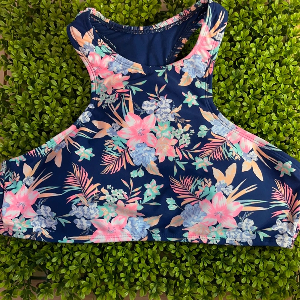 🔥 SALE Arizona Jeans Blue Floral Halter Swim Top | Size Juniors XL